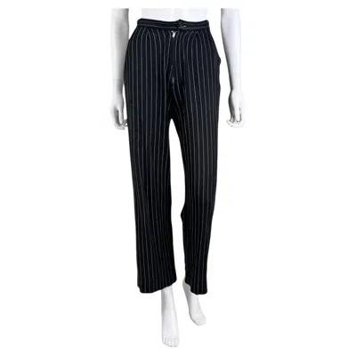 Pre-owned Yohji Yamamoto Vintage 2000s Women's Black Cotton Striped Pants, En 38