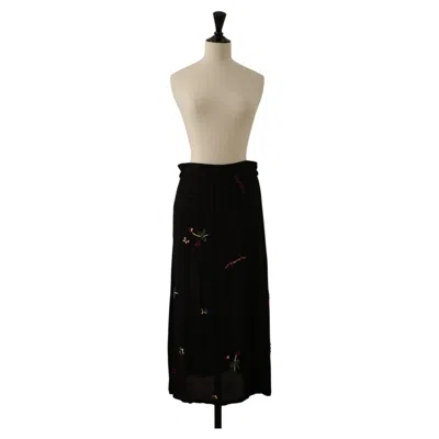 Pre-owned Yohji Yamamoto Vintage Black Floral Embroidered Skirt, 1980's