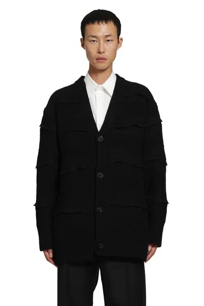 Yohji Yamamoto Relief-knit V-neck Cardigan In Black