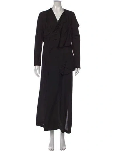 Pre-owned Yohji Yamamoto V-neck Long Dress In Black
