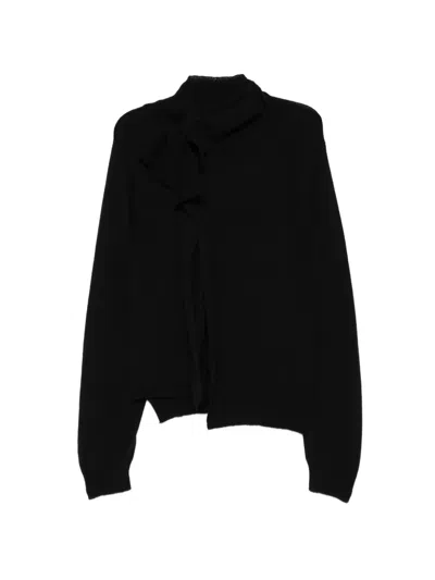 Yohji Yamamoto Weave Draped High-neck Sweater In Black
