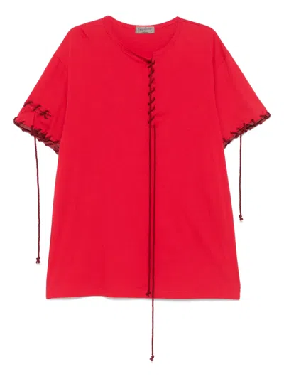 Yohji Yamamoto Whipstitch-trim T-shirt In Red