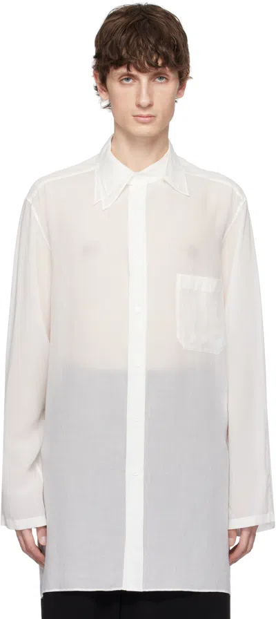 Yohji Yamamoto Cotton Shirt With Button-down Collar And Front Pocket In White