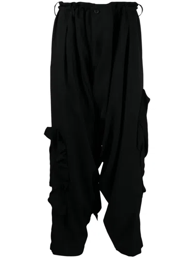 Yohji Yamamoto Wide-leg Cotton Trousers In Black