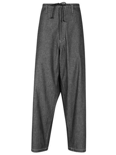Yohji Yamamoto Wide-leg High-waist Pants With Drawstring Closure In Black