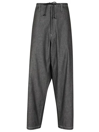 Yohji Yamamoto Wide-leg High-waist Pants With Drawstring Closure In Gray