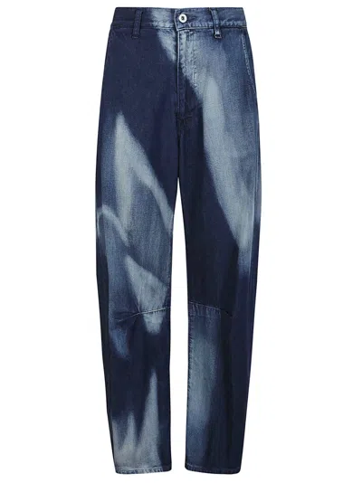 Yohji Yamamoto Wide-leg Pants With Artistic Faded Pattern In Blue
