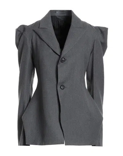 Yohji Yamamoto Woman Blazer Grey Size 3 Wool, Cotton In Gray