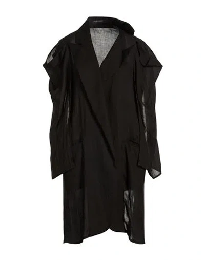 Yohji Yamamoto Woman Overcoat & Trench Coat Black Size 1 Ramie, Hemp, Cotton