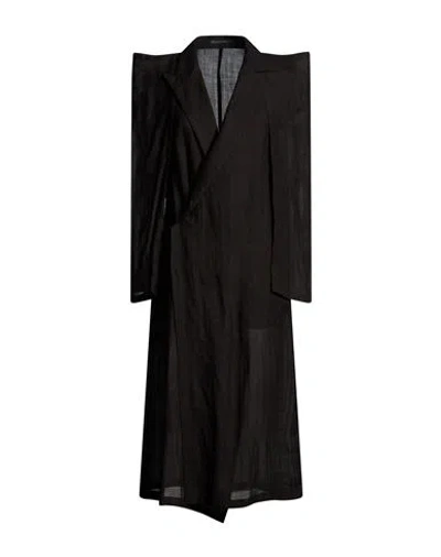 Yohji Yamamoto Woman Overcoat & Trench Coat Black Size 3 Ramie