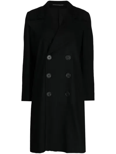 Yohji Yamamoto Wool Double-breasted Coat In Black