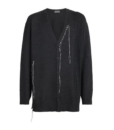 Yohji Yamamoto Wool Embroidered V-neck Cardigan In Black