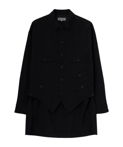 Yohji Yamamoto Wool Gabardine Vest Layered Blouse In Black