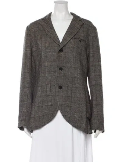 Pre-owned Yohji Yamamoto Wool Plaid Print Blazer In Gray