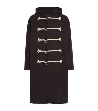 Yohji Yamamoto Wool-blend Flannel Toggle Duffle Coat In Black