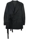 Yohji Yamamoto Worsted Tasmania Belted Wool Blazer In Black
