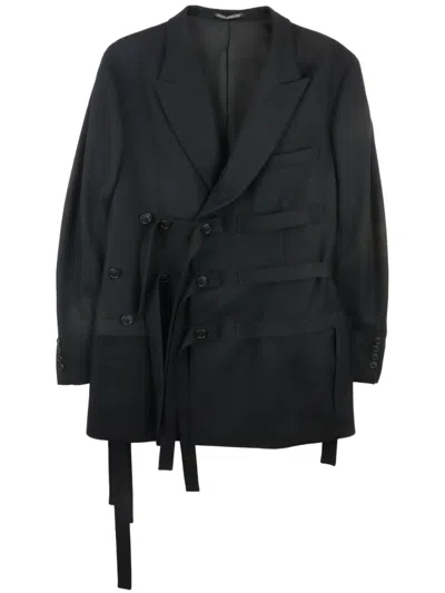 Yohji Yamamoto Worsted Tasmania Belted Wool Blazer In Black