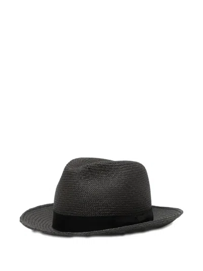 Yohji Yamamoto Woven-design Grosgrain-trim Fedora Hat In Black