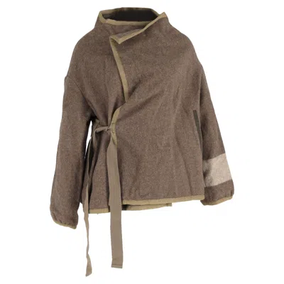 Yohji Yamamoto Wrap Jacket In Brown Wool