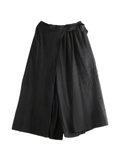 Yohji Yamamoto Wrap-design Sunburst-pleat Skirt In Black