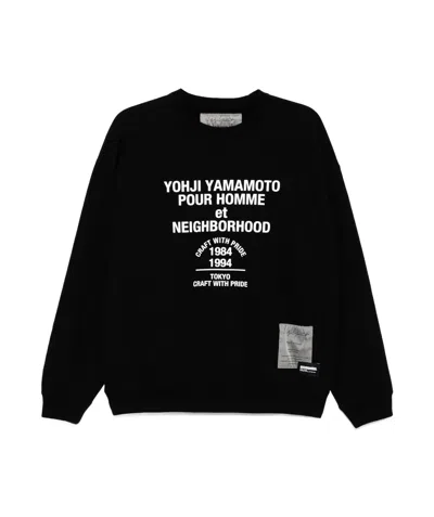 Yohji Yamamoto Neighborhood Crew Neck Graphic Print Sweatshirt In Black