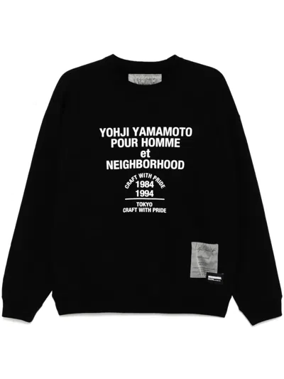 Yohji Yamamoto Neighborhood Crew Neck Graphic Print Sweatshirt In Black