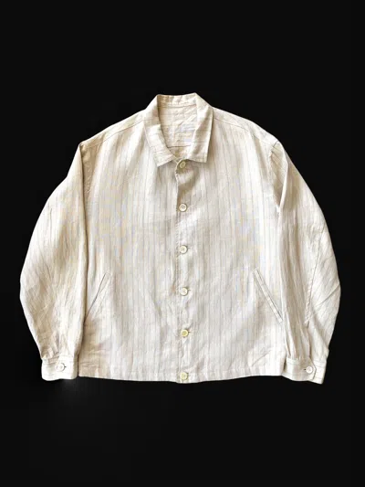 Pre-owned Yohji Yamamoto X Ys For Men Yamamoto Grailfw06 Yy Linen Striped Blouson Boxy Jacket In Beige Striped