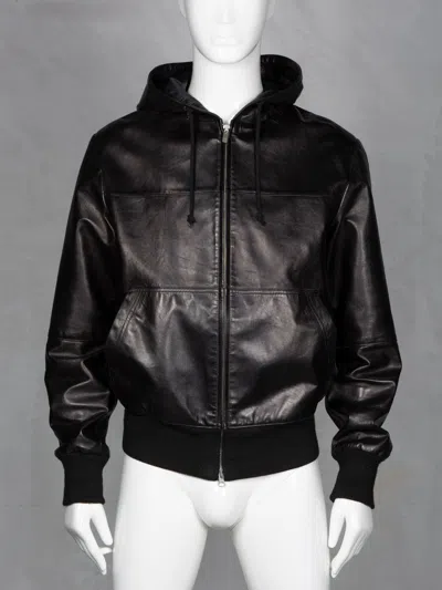 Pre-owned Yohji Yamamoto Y-3 A/w 2005 Men's Hooded Leather Bomber Jacket In Black