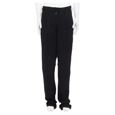 Pre-owned Yohji Yamamoto Y's Black Rayon Pleated Front Wide Tapered Pants Jp3 L