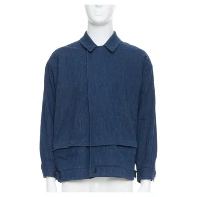 Pre-owned Yohji Yamamoto Y's Blue Wool Cotton Blend Minimal Zip Bomber Jacket