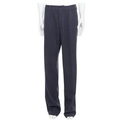 Pre-owned Yohji Yamamoto Y's Greyish Blue Wool Blend Pleated Tapered Pants Jp4 Xl