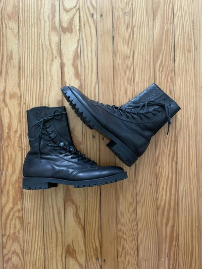 Pre-owned Yohji Yamamoto Yohji Pour Homme Spiral Corset Zip Lace Boot Leather Black