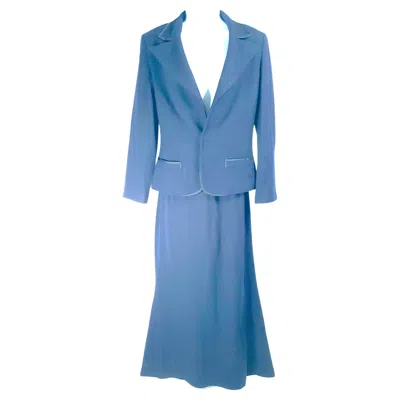 Pre-owned Yohji Yamamoto Yohjiyamamoto Biascut Ribbontrimmed Wool Notchedlapeljacket&maxiskirt Suit 1990s In Blue