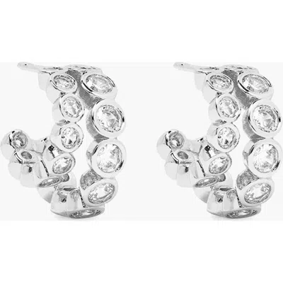 Yoj Averto Mini Crystal Double Hoop Earrings In Silver