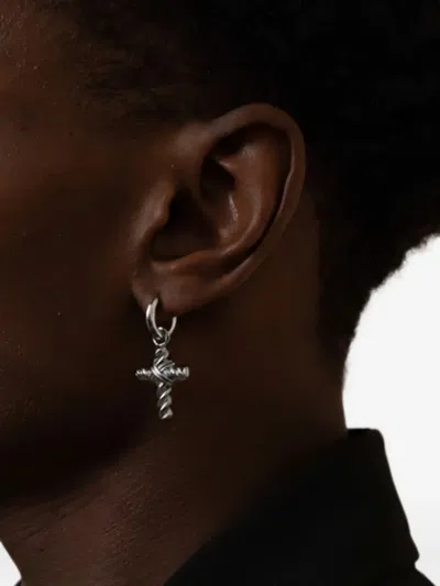 Yoj Cross-pendant Hoop Earrings In Metallic