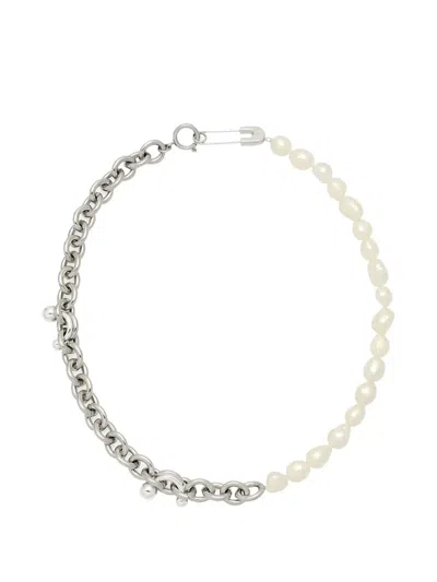 Yoj Link Safety-pin Necklace In Metallic