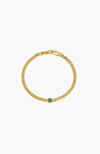 Yoj Pea Malachite Stone Curb Chain Bracelet In Gold