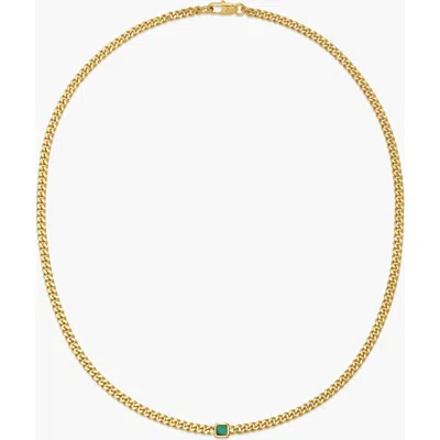Yoj Pea Malachite Stone Curb Chain Short Necklace In Gold