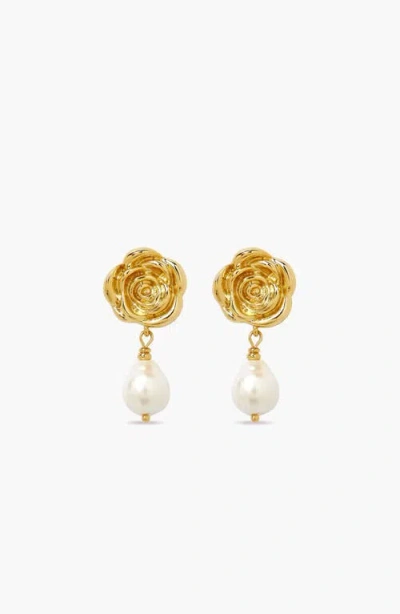 Yoj Rose Pearl Drop Earrings In Gold & Pearls