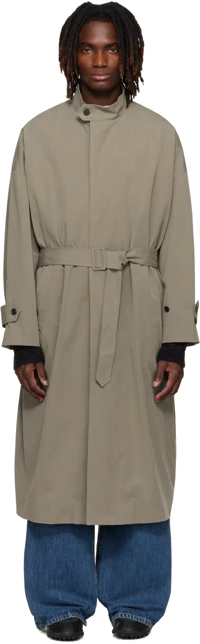 Yoke Beige Stand Collar Over Coat In Green