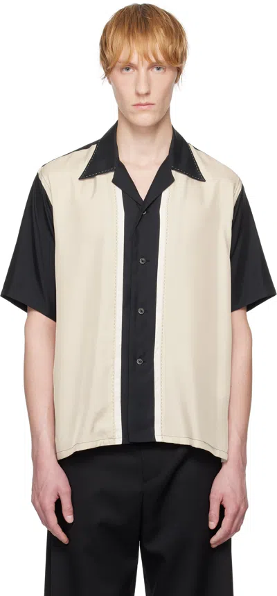 Yoke Black & Beige Colorblock Open Collar Shirt