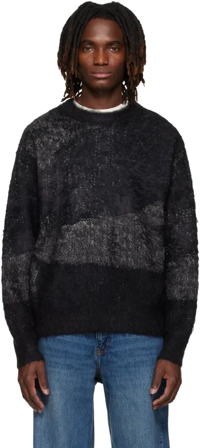 Yoke Black & Gray Abstract Jacquard Mohair Sweater