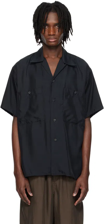 Yoke Black Chambray Open Collar Shirt