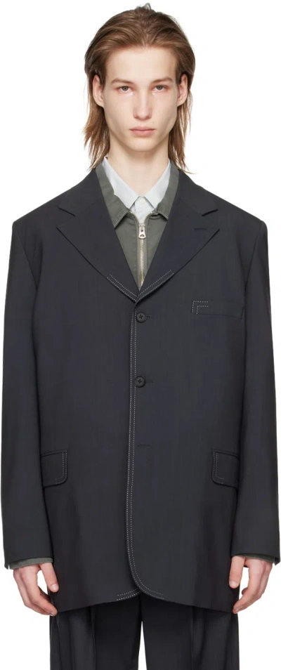 Yoke Black Contrast Stitch Blazer In Charcoal