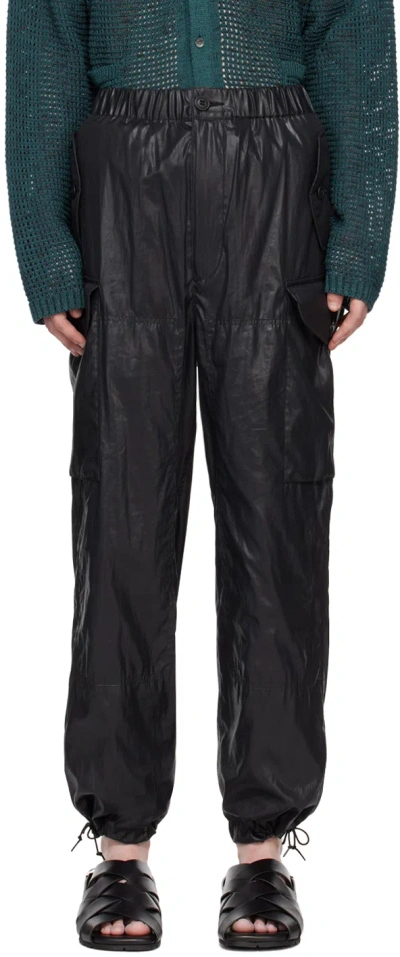 Yoke Black Crinkled Cargo Trousers