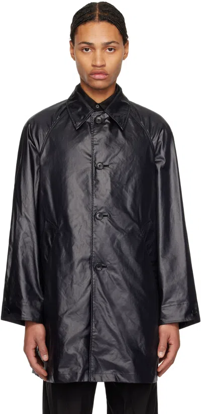 Yoke Black Leather-like Car Coat