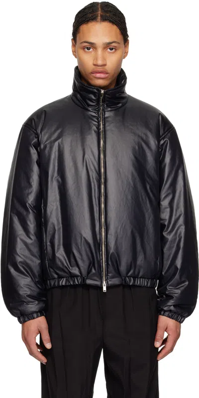 Yoke Black Leather-like Puffer Jacket