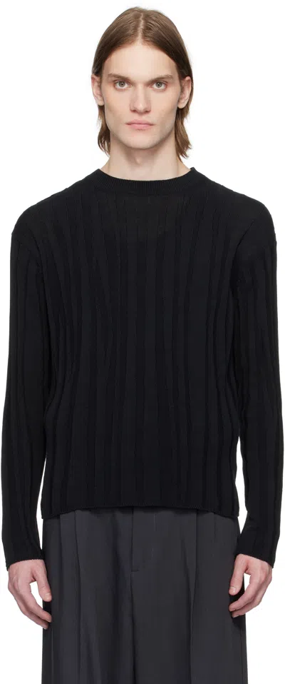 Yoke Black Roundum Rib Crewneck Sweater