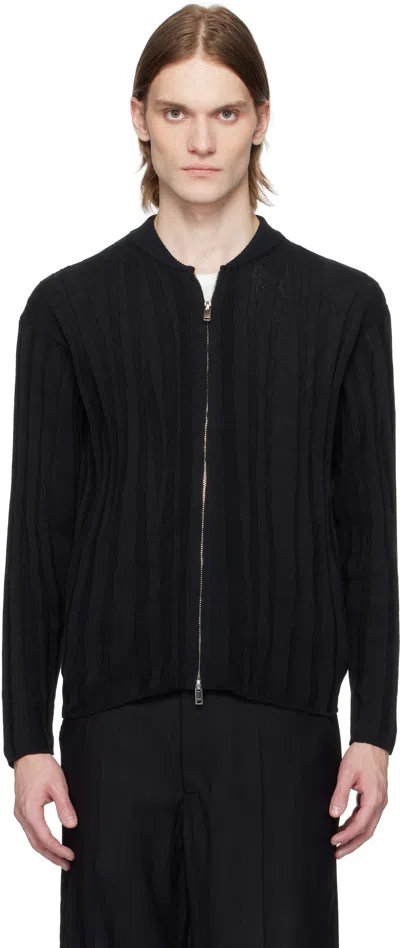 Yoke Black Roundum Rib Zip Knit Jacket