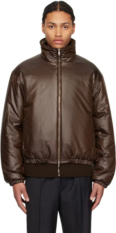 Yoke Brown Leather-like Puffer Jacket